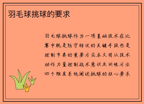 羽毛球挑球的要求